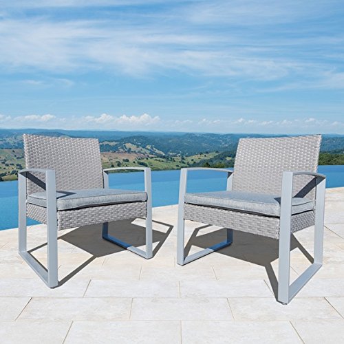 Corvus CC024 Alsace Outdoor Grey Wicker Club Chairs with Cushions (Set of 2), Durable, Elegant, Weatehr/UV Resistant