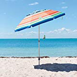 Tommy Bahama 2016 Sand Anchor 7 feet Beach Umbrella with Tilt and Telescoping Pole (Red/Blue/White Striped)
