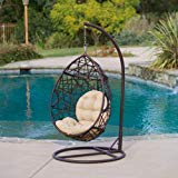 Christopher Knight Home 239197 Hanging Egg Swing Chair with Seat Cushion, Outdoor Furniture for Patio, Brown For Sale