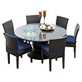 TK Classics NAPA-60-KIT-6C-NAVY Napa 60″ Outdoor Patio Dining Table with 6 Armless Chairs, Navy For Sale
