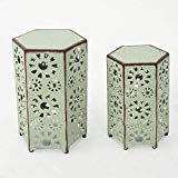 GDF Studio Elliot Outdoor 12 Inch and 14 Inch Sunburst Iron Side Table Set (Crackle Green)