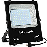 FAISHILAN 50W LED Flood Light Outdoor IP66 Waterproof with US-3 Plug & Switch 4000Lm for Garage,Garden,Yard Review