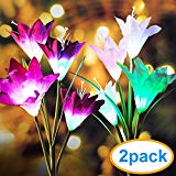 Outdoor Solar Garden Stake Lights, 2 Packs Solar Flower Lights with 8 Lily Flowers, Multi-Color Changing LED Solar Decorative Lights for Garden, Patio, Backyard (Purple and White) For Sale