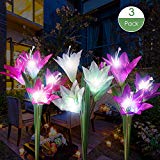 dapai Solar Flowers Garden Light, LED Garden Decorations Light Outdoor Solar Powered Yard Art Waterproof Color Changing Lily Flowers Garden Yard Patio Decorations (3 Pack) For Sale
