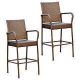 Victoria Young Full Seat Barstool, Set of 2 Patio Furniture Chair Set, Rattan Wicker Bistro Set, Brown Review