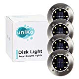 uniKo Solar Disk Lights: Outdoor Lighting Pack-Waterproof Landscape Yard Light-Deck/Patio/Garden/Path/Pathway/Walkway/Front Door-Security Flood Lights-Outdoor Light-8 LED,Pack of 4 (Warm White)