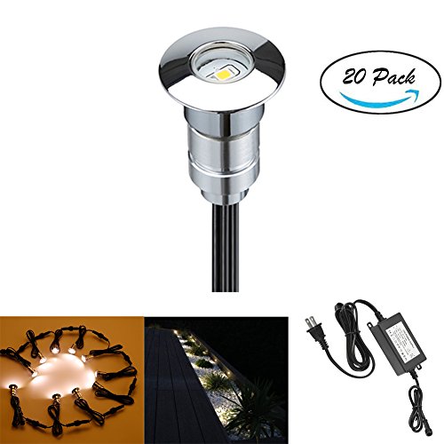 FVTLED LED Step Light 0.6W Φ0.94 Low Voltage Outdoor LED Deck lights Garden Mall Yard Decoration Lamps Patio Recessed Stair Landscape Pathway In-ground Warm White LED Step Lighting, Pack of 20