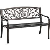 Mosaic Powder Coated 33.5 x 24 x 50.5-Inch Cast Iron Outdoor Patio Bench with Ivy Design Backrest, Black Mosaic Powder Coated 33.5 x 24 x 50.5-Inch Cast Iron Outdoor Patio Bench with Ivy Design Backrest, Black
