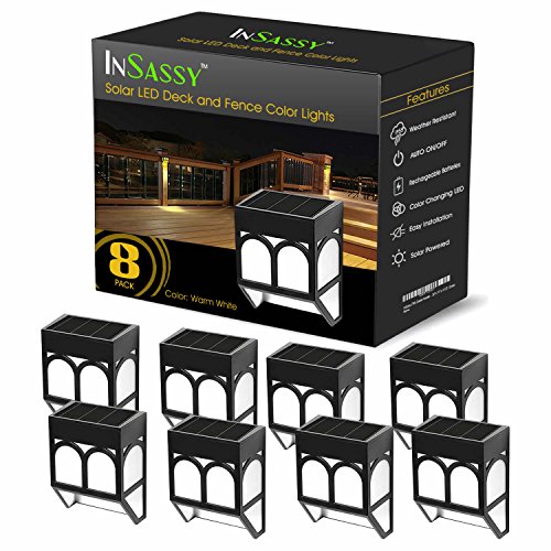 Cheap InSassy Solar Wall Lights Outdoor – Wireless Led Waterproof Security Lighting for Deck, Fence, Patio, Front Door, Wall, Stair, Landscape, Yard and Driveway Path – Warm/Color Changing – 8 Pack