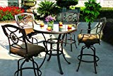 Darlee Ten Star Cast Aluminum 5-Piece Bar Set with Seat Cushions and 42-Inch Glass Top Bar Table, Antique Bronze Finish