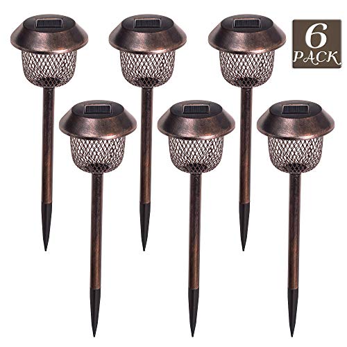 Valery Madelyn 6 Pcs Waterproof Garden Pathway Lights Outdoor Solar Landscape Lighting Led with Wireless Stainless Steel Net, 17.5 Inch Tall
