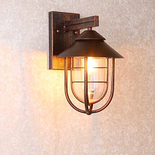 Jiuzhuo Industrial 1-Light Metal Cage Clear Glass Shaded Nautical Indoor Outdoor Wall Light in Antique Copper Review