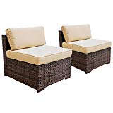 Cheap PATIOROMA Patio Loveseat Wicker Armless Chairs, All Weather Brown PE Wicker Sofa Chair,Additional Seats Sectional Sofa(B07CVMRFZY/B07CVMW435), Beige Cushions,Steel Frame,2 Piece