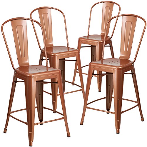 Flash Furniture 4 Pk. 24” High Copper Metal Indoor-Outdoor Counter Height Stool with Back Review