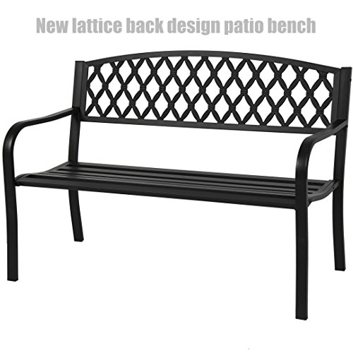 Garden Patio Steel Bench Outdoor Yard Furniture Deck Park Porch Antique Black – New lattice Back Design Chairs #1249 Review