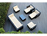 Ohana 10-Piece Outdoor Patio Furniture Sectional Conversation Set, Black Wicker with Beige Cushions – No Assembly with Free Patio Cover