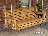 Cheap Brand New Contoured Classic Cedar Porch Swing with Hanging Rope and Cupholders – 5 Foot Stained