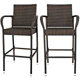 F2C Pack of 2 Brown Wicker Barstool All Weather Dining Chairs Outdoor Patio Furniture Bar Stools For Sale