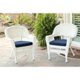 Jeco Wicker Chair in White with Blue Cushion (Set of 2) Review Jeco Wicker Chair in White with Blue Cushion (Set of 2) Review