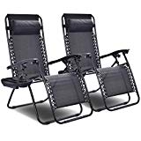 Goplus 2PC Zero Gravity Chairs Lounge Patio Folding Recliner Outdoor Yard Beach with Cup Holder (Black) For Sale