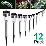 AdorioVix 12 Pack Solar Garden Lights Outdoor, Solar Powered Pathway Lights, Outdoor Landscape Light for Lawn/Patio/Yard/Walkway/Driveway (Stainless Steel, White) For Sale