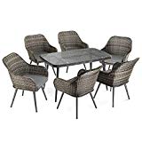 Pamapic 7 PCS Outdoor Furniture Sets, All Weather Mix Grey PE Rattan Wicker Six Single Chair Washable Seat Cushions Tempered Glass Round Dining Table Kitchen, Restaurant, Patio, 7Piece For Sale Pamapic 7 PCS Outdoor Furniture Sets, All Weather Mix Grey PE Rattan Wicker Six Single Chair Washable Seat Cushions Tempered Glass Round Dining Table Kitchen, Restaurant, Patio, 7Piece For Sale