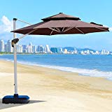PURPLE LEAF 12 Feet Double Top Deluxe Patio Umbrella Offset Hanging Umbrella Outdoor Market Umbrella Garden Umbrella, Brown Review