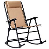 Goplus Folding Rocking Chair Recliner w/Headrest Outdoor Portable Zero Gravity Chair for Camping Fishing Beach (Beige) For Sale
