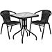 Flash Furniture 23.5'' Square Glass Metal Table with 2 Black Rattan Stack Chairs