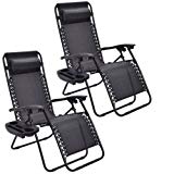 Cheap Goplus Zero Gravity Chairs, Lounge Patio, Folding Recliner, Outdoor Yard Beach with Cup Holder, Black, 2 Piece