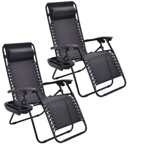 Cheap Goplus Zero Gravity Chairs, Lounge Patio, Folding Recliner, Outdoor Yard Beach with Cup Holder, Black, 2 Piece