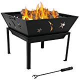 Sunnydaze 22 Inch Outdoor Square Stars and Moons Fire Pit with Spark Screen For Sale