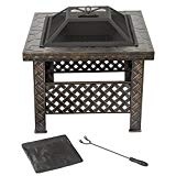 Cheap Fire Pit Set, Wood Burning Pit -Includes Screen, Cover and Log Poker- Great for Outdoor and Patio, 26 Inch” Woven Metal Square Firepit by Pure Garden