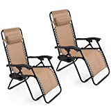 Oshion 1 Pair Zero Gravity Chairs Black Lounge Patio Chairs Outdoor Yard Beach New (Tan)