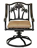 Palm Tree Outdoor Patio 4 Swivel Rocker Dining Chairs Dark Bronze Cast Aluminum, Walnut Cushions For Sale Palm Tree Outdoor Patio 4 Swivel Rocker Dining Chairs Dark Bronze Cast Aluminum, Walnut Cushions For Sale
