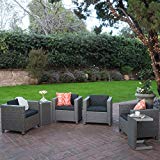 Eden Outdoor 4 Piece Wicker Club Chairs w/Cushions & Aluminum C-Shaped Tables (6, Dark Grey/Natural) Review Eden Outdoor 4 Piece Wicker Club Chairs w/Cushions & Aluminum C-Shaped Tables (6, Dark Grey/Natural) Review