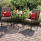 Outdoor Patio Bistro Furniture Set | 3 Piece Powder-Coated Steel Frame Table and Chairs, Water Wave Tempered Safety Glass Tabletop and UV-Resistant Cushions – Give New Life To Backyard Dining (Brown) Review