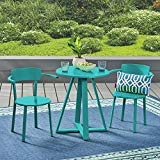 Great Deal Furniture Kate Outdoor Iron Bistro Set, Matte Teal For Sale