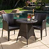 GDF Studio 296210 Costa Outdoor Patio Multi-Brown Round 3pc Bistro Set, Table Dimension L x 26.00”W x 28.50”H