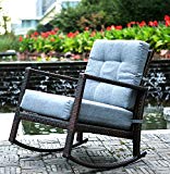 Merax Cushioned Rattan Rocker Chair Rocking Armchair Chair Outdoor Patio Glider Lounge Wicker Chair Furniture with Cushion (Grey Cushion) For Sale