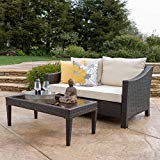 Aspen Outdoor Wicker Loveseat & Table w/Water Resistant Fabric Cushions (Brown/Beige) Review