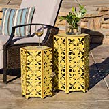 Christopher Knight Home Contemporary, Outdoor Parrish Antique Accent Table (Set of 2) (Yellow) For Sale