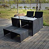 MeiYi Outdoor Dining Table Set 5PCS Rattan Patio and Chair with Orange Cushions Review