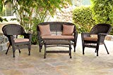 Jeco W00201-G-FS007 4 Piece Wicker Conversation Set with Cocoa Brown Cushions, Espresso Review Jeco W00201-G-FS007 4 Piece Wicker Conversation Set with Cocoa Brown Cushions, Espresso Review
