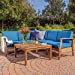 Christopher Knight Home 299097 Capri Outdoor Patio Furniture Wood 6 Piece Chat Set with Water Resistant Cus, Blue