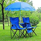Folding Portable Double Chair w/Umbrella Table Outdoor Cool Sport Camping Picnic For Sale