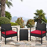 Palm Springs Outdoor 3-Piece Patio Rattan/Wicker Style Furniture Conversation Set – 2 Chairs with Cushions, Glass Top Side Table Review