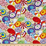 Cheap Elizabeth’s Studio Beach Vista Umbrellas Sand Fabric by The Yard, Sand