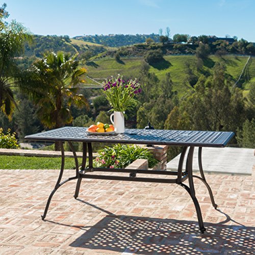Christopher Knight Home 300275 Fonzo Cast Aluminum Outdoor Rectangular Dining Table | in Bronze