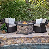 Cheap Augusta Patio Furniture ~ 3 Piece Outdoor Wicker Swivel Rocker and Propane (Gas) Fire Table (Pit) Set